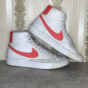 Nike Blazer Mid White Neon Orange Leather High Top Sneakers Kids 5.5Y